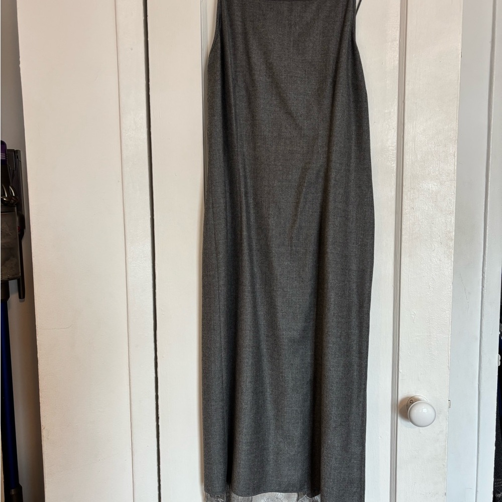 Fendi Light Grey Lined Lace Trim Spaghetti Strap Dress